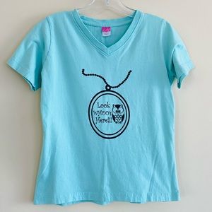 L.A.T TEE T-SHIRT OWL TURQUOISE BLUE SMALL YOUTH GIRLS SUMMER